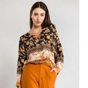 Desigual Sumatra Peasant Floral Fall Boho Whimsical Womens Blouse Top Size M